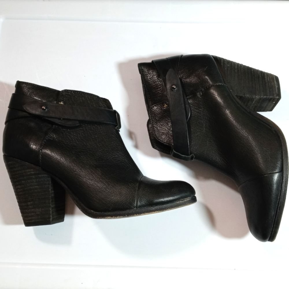 Rag & Bone Harrow Leather Strap Block Heel Ankle Boot Black